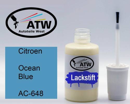 Citroen, Ocean Blue, AC-648: 20ml Lackstift, von ATW Autoteile West.